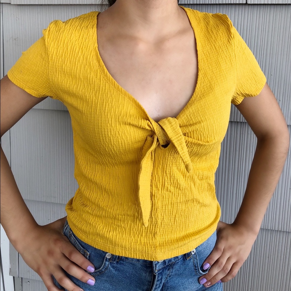 Yellow FRONT TIE CROP TOP